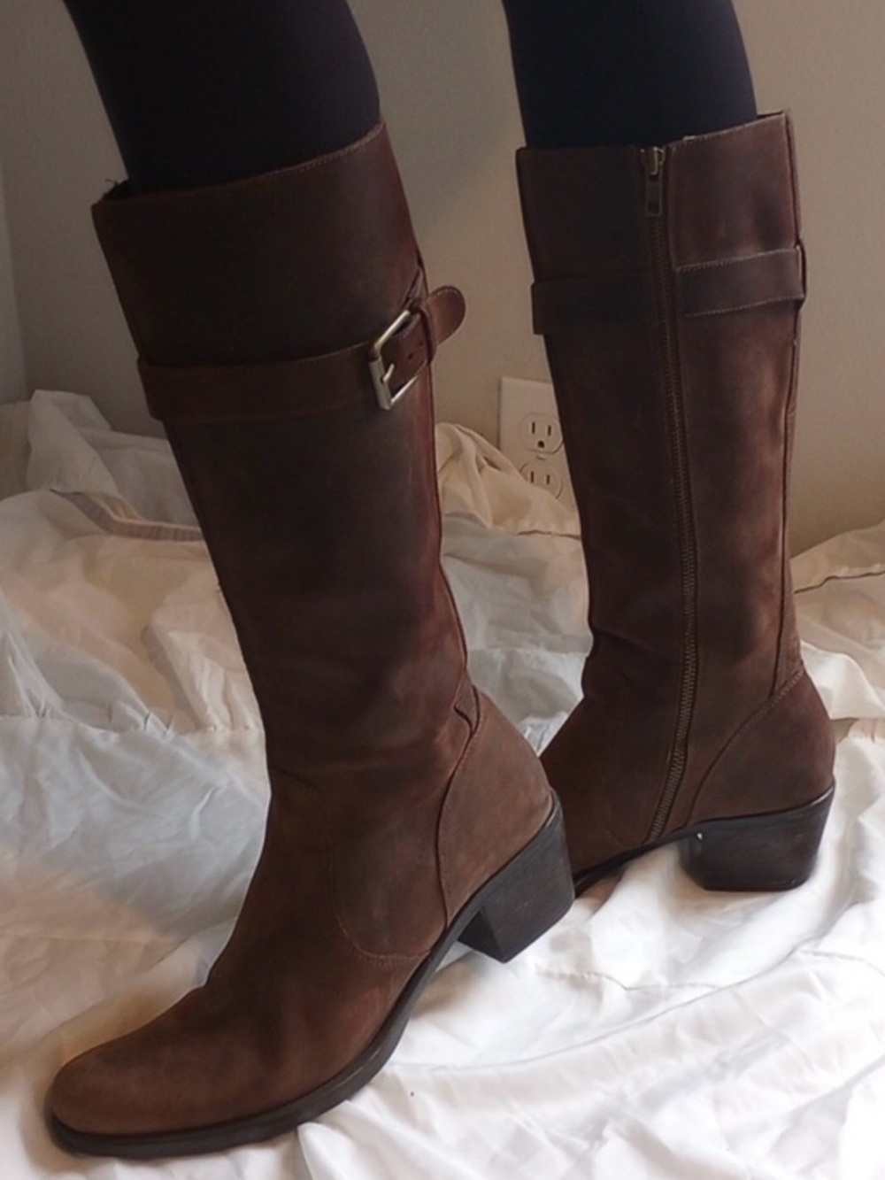 Cole Haan Women's Tall Brown Leather Buckle Riding Boots